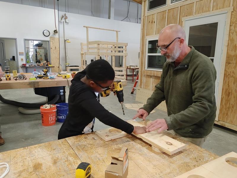 Student working in the construction lab